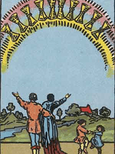 Tarot karta Desetica kelihi — pokončno