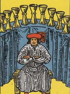 Tarot karta Devetica kelihi — pokončno