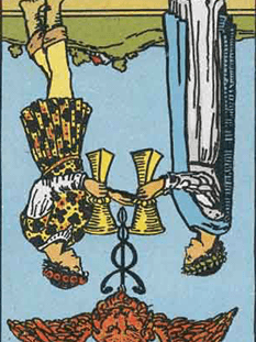 Tarot karta Dvojka kelihi — obrnjeno