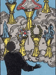 Tarot karta Sedmica kelihi — pokončno