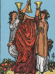 Tarot karta Trojka kelihi — pokončno