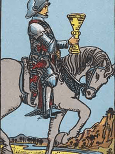 Tarot karta Vitez kelihi — pokončno