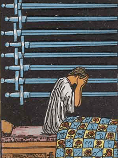Tarot karta Devetica meči — pokončno