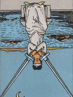 Tarot karta Dvojka meči — obrnjeno