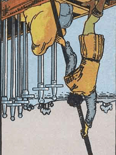 Tarot karta Šestica meči — obrnjeno