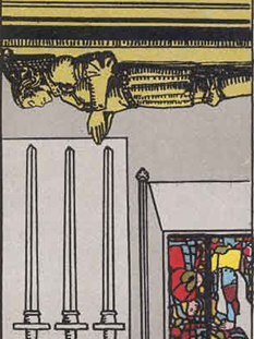 Tarot karta Štirica meči — obrnjeno