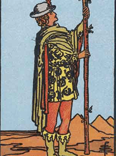 Tarot karta Paž palice — pokončno