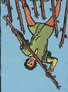Tarot karta Sedmica palice — obrnjeno