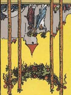 Tarot karta Štirica palice — obrnjeno