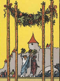 Tarot karta Štirica palice — pokončno