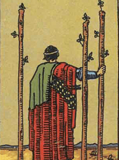 Tarot karta Trojka palice — pokončno