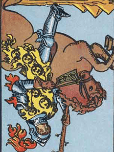 Tarot karta Vitez palice — obrnjeno