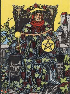 Tarot karta Kralj pentakli — pokončno