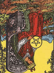 Tarot karta Kraljica pentakli — obrnjeno