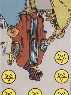 Tarot karta Šestica pentakli — obrnjeno