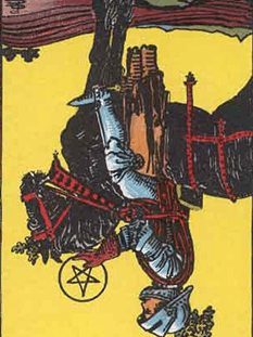 Tarot karta Vitez pentakli — obrnjeno