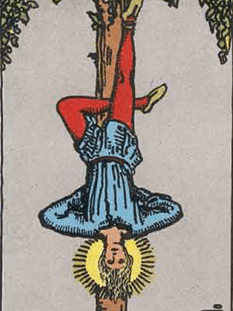 Tarot karta Obešenec — pokončno