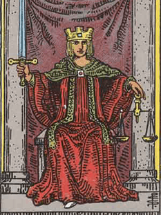 Tarot karta Pravica — pokončno