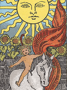 Tarot karta Sonce — pokončno
