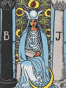 Tarot karta Visoka svečenica — pokončno